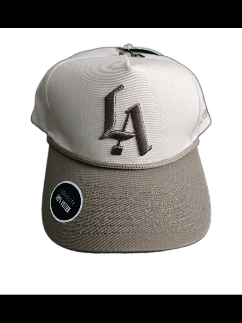 ​Goodlife Los Angeles Hat LA Snapback Cap Khaki Tan White Embroidery NEW